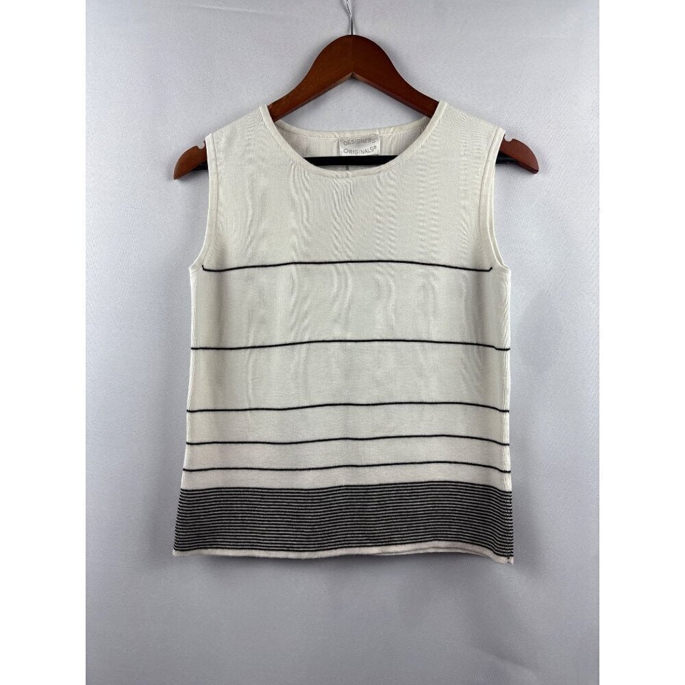 Designers Originals Womens Sleeveless Striped Knit Top S Cotton White & Black